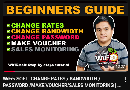 WiFi5-SOFT: CHANGE RATES / BANDWIDTH / PASSWORD /MAKE VOUCHER/SALES MONITORING